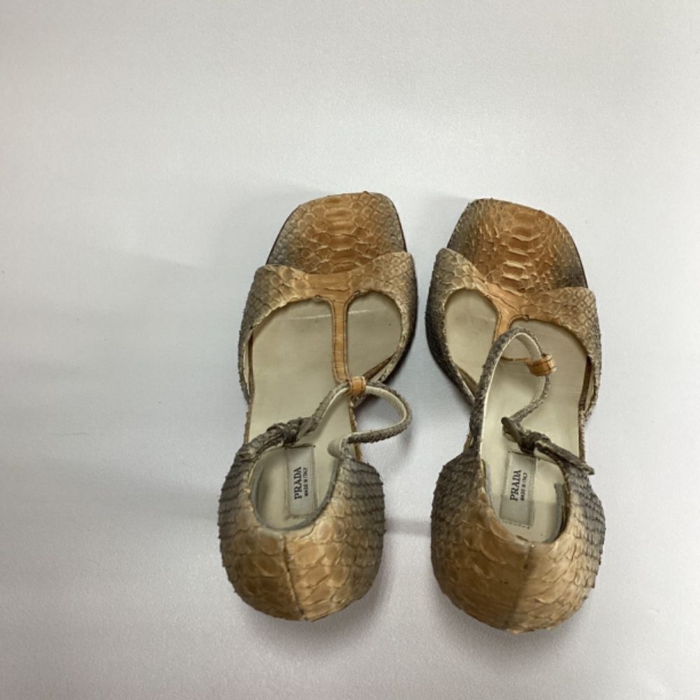 Prada Brown Tan Snakeskin T-Strap Heels - Picture 8 of 15